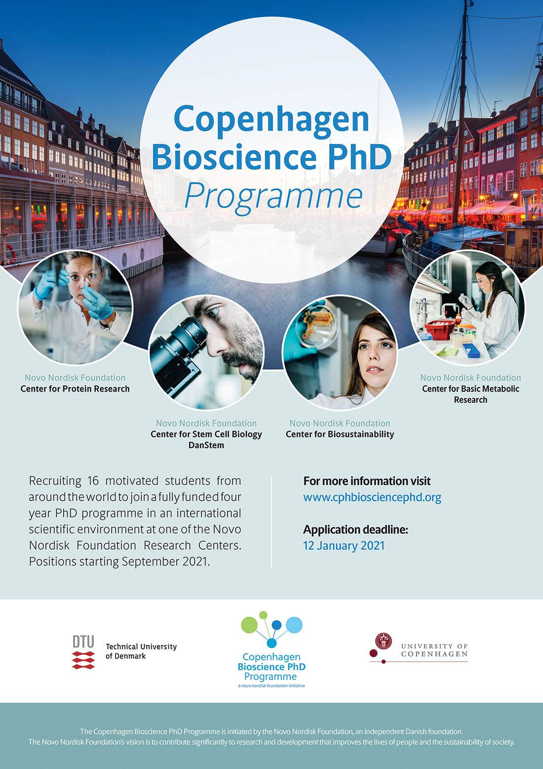 Promotional poster for the Copenhagen Bioscience PhD Programme