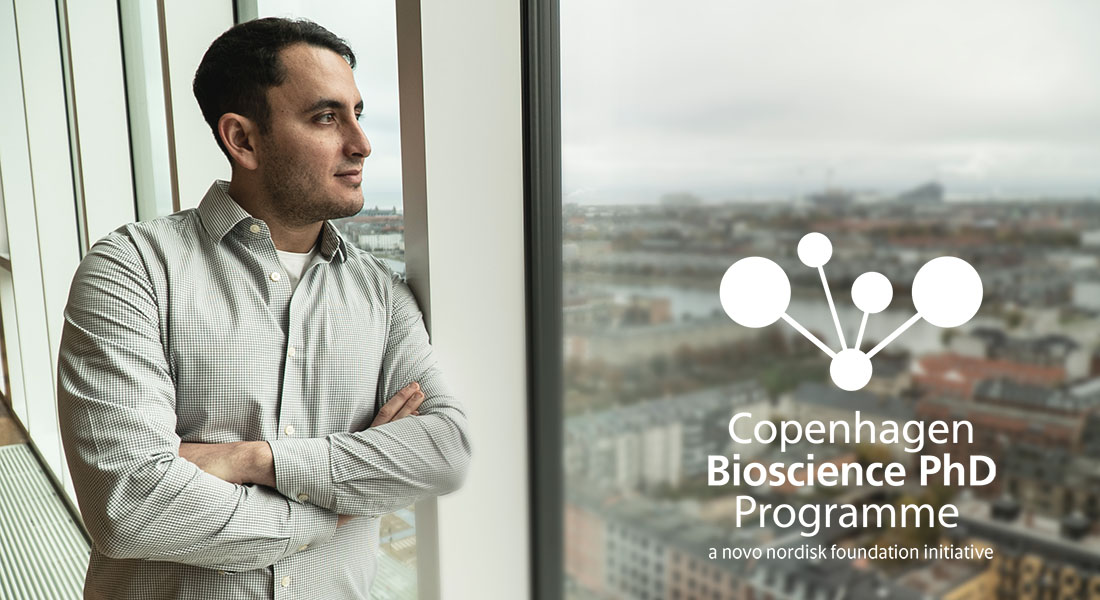 PhD Student Dylan Rausch on the 15th floor of the Maersk Tower, home to CBMR. Photo: Rasmus Degnbol