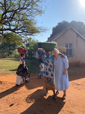 Line Hjorth in a village in Tanzania