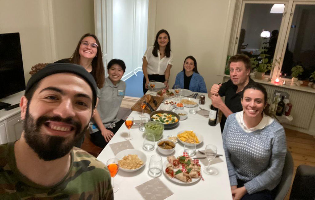 Group enjoying Syrian food